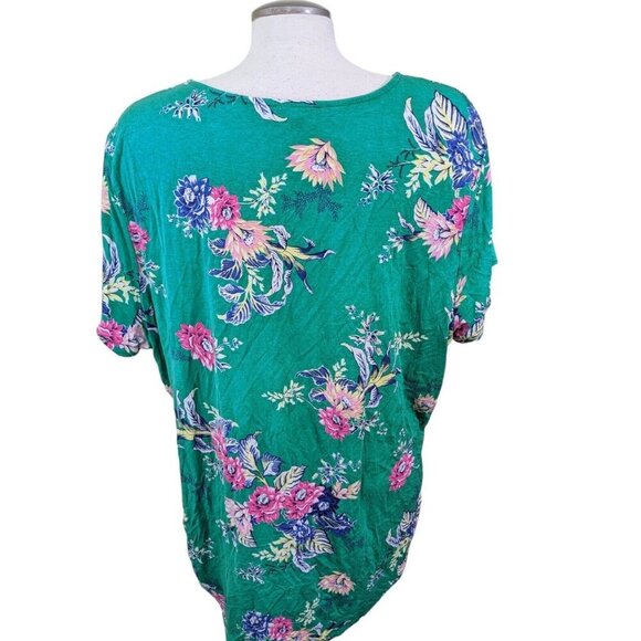 Womens Plus Size 3X Top Kelly Green Floral Criss Cross Neckline Ruched Side - Picture 5 of 6